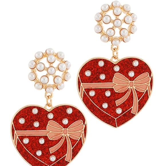 Heart w/Ribbon Earrings - Picture 2 of 2